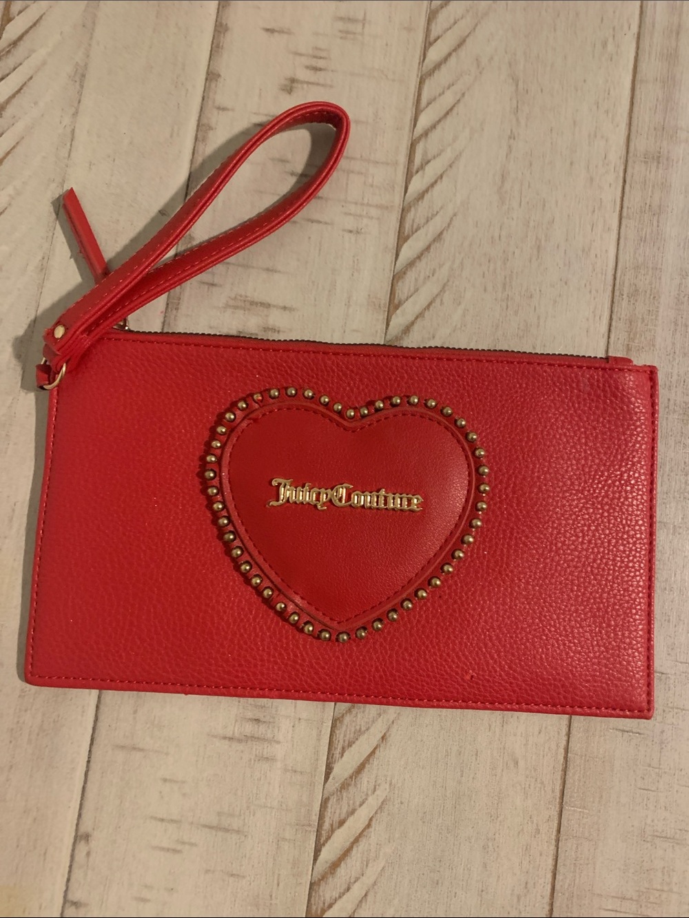 Juicy Couture Red Heart Stud Wristlet Clutch
